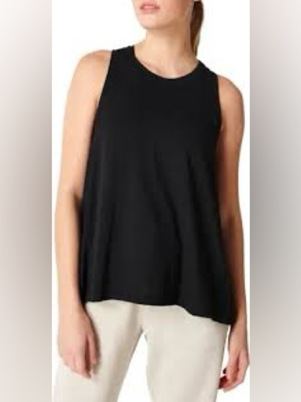 Sweaty Betty Easy Peazy Swing Black Tank Top A Line Crew Neck Size Small
